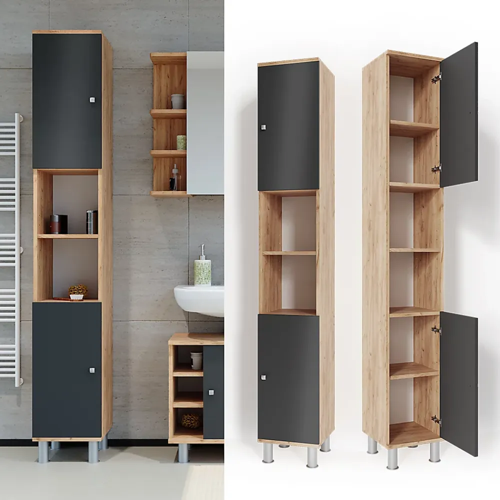 Vicco Meuble de rangement de salle de bain Chêne 30x190cm