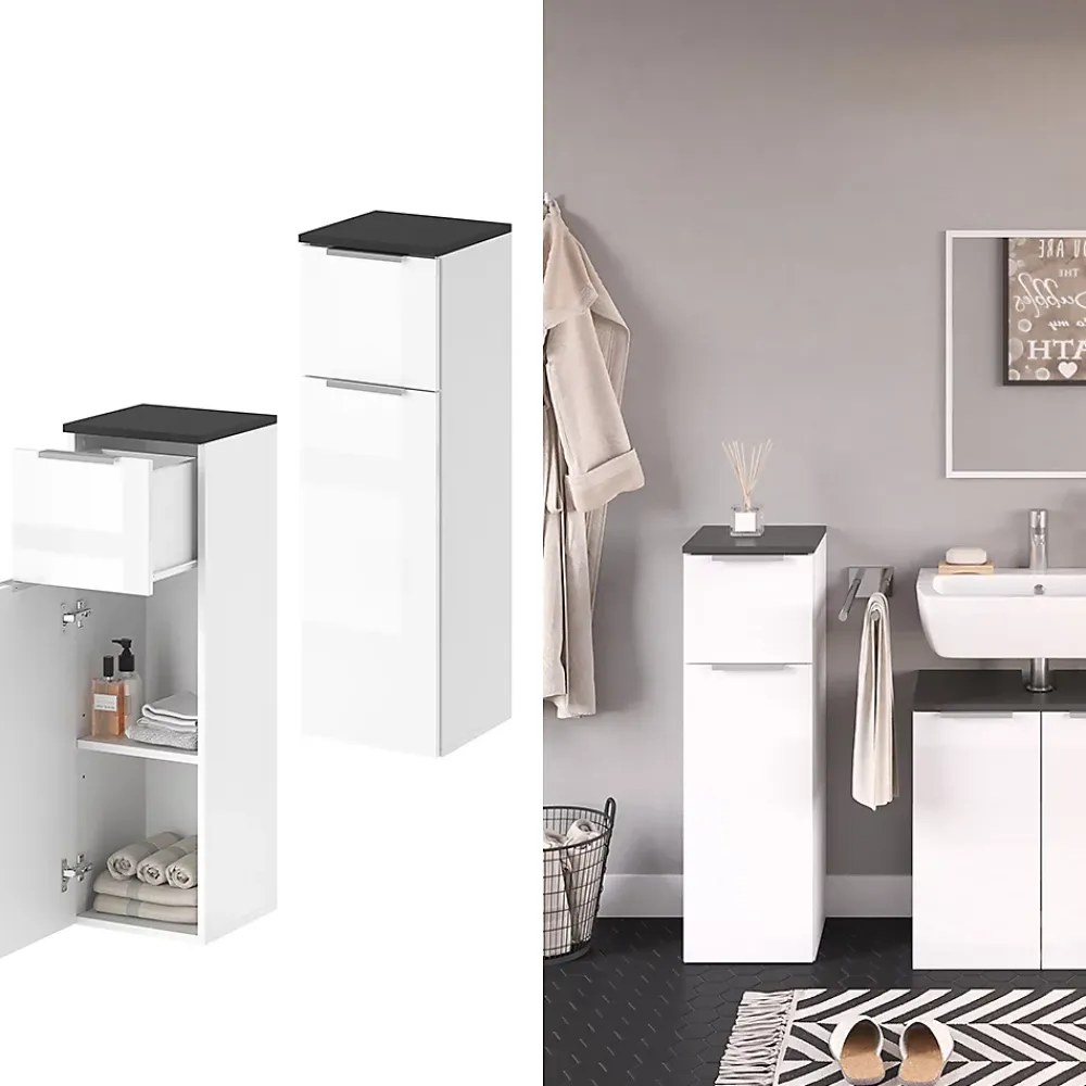 Vicco Meuble de rangement de salle de bain Blanc Haute brillance 30x95cm