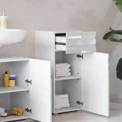 Armoire De Salle De Bains|Vicco Meuble de rangement de salle de bain Blanc 36.4x79cm