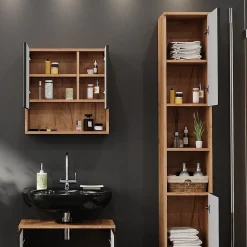 Colonne De Salle De Bains|Vicco Meuble de rangement de salle de bain Anthracite à pois 30x192cm