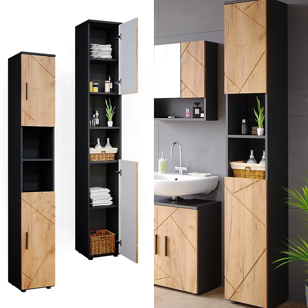 Vicco Meuble de rangement de salle de bain Chêne doré/anthracite 30x192cm