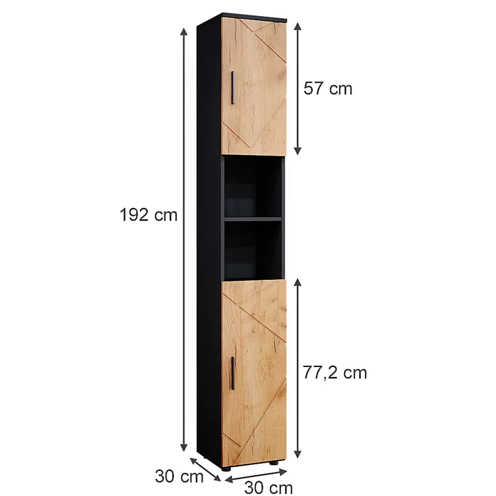 Vicco Meuble de rangement de salle de bain Chêne doré/anthracite 30x192cm