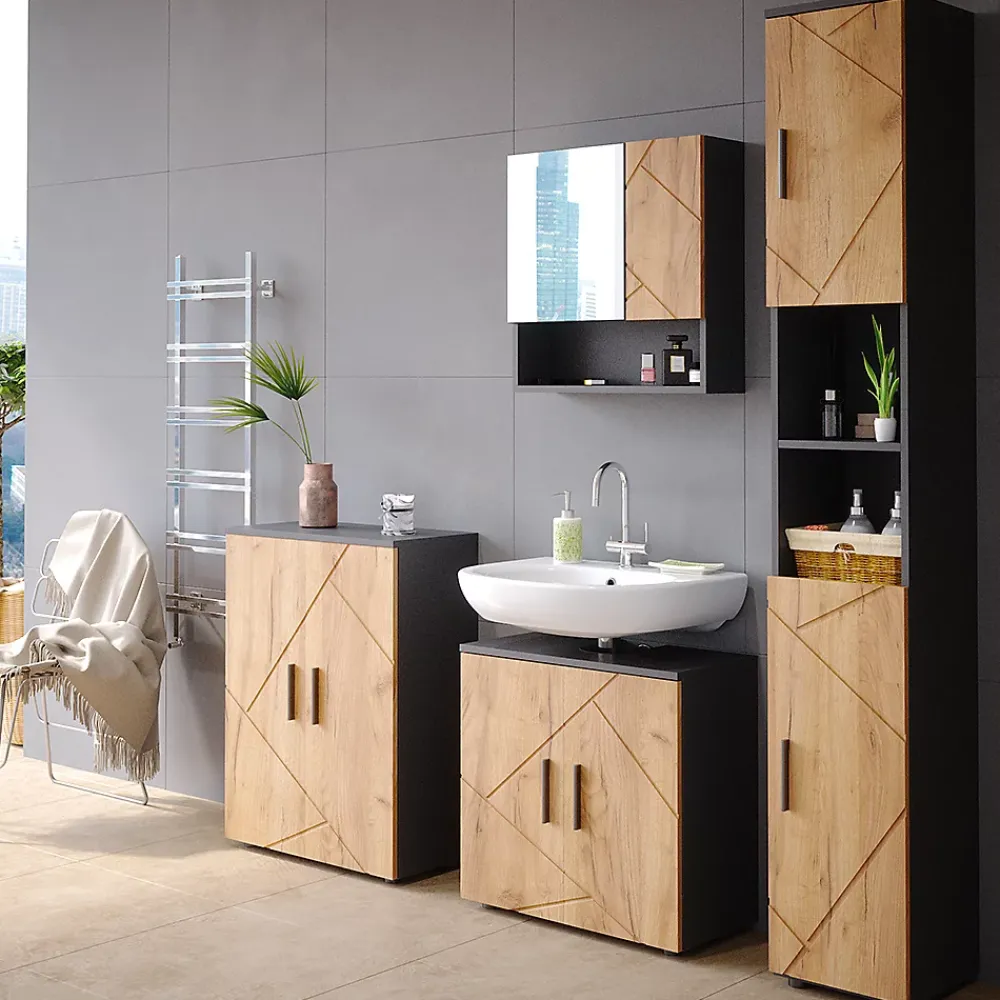 Vicco Meuble de rangement de salle de bain Chêne doré/anthracite 30x192cm