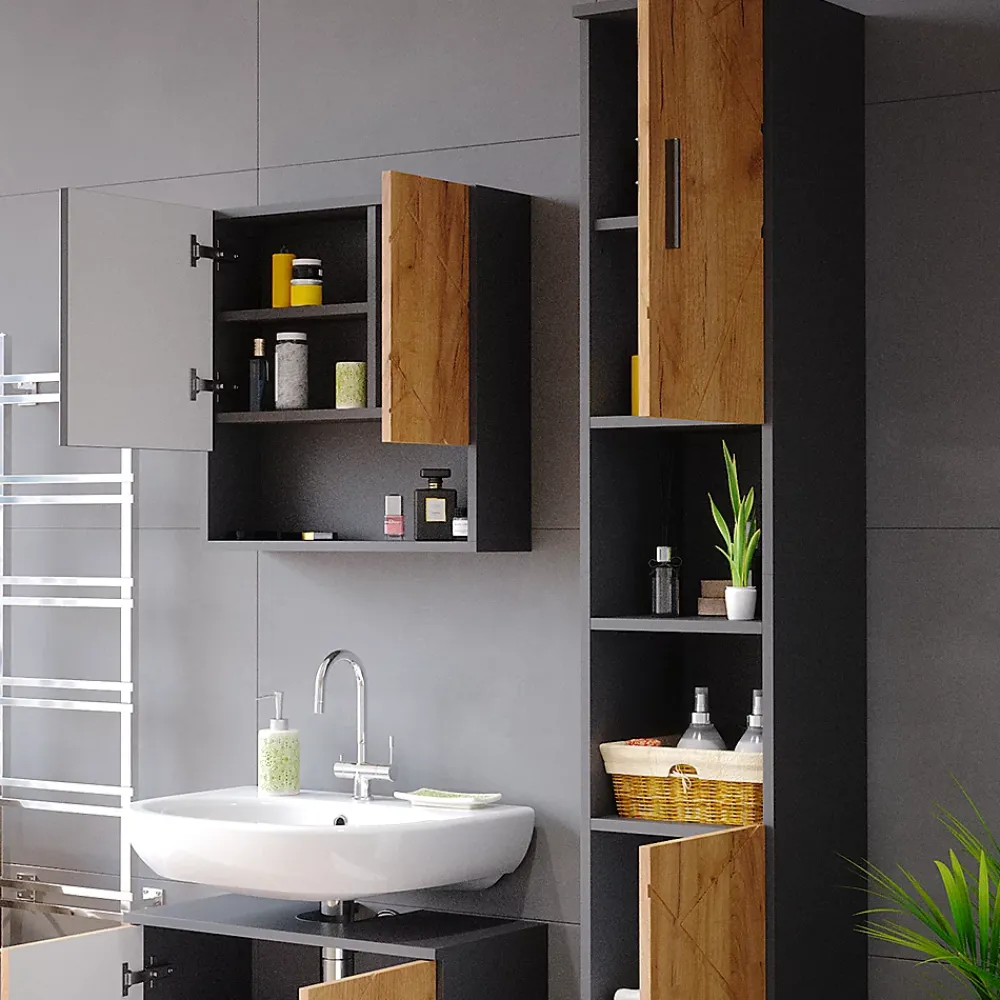 Vicco Meuble de rangement de salle de bain Chêne doré/anthracite 30x192cm