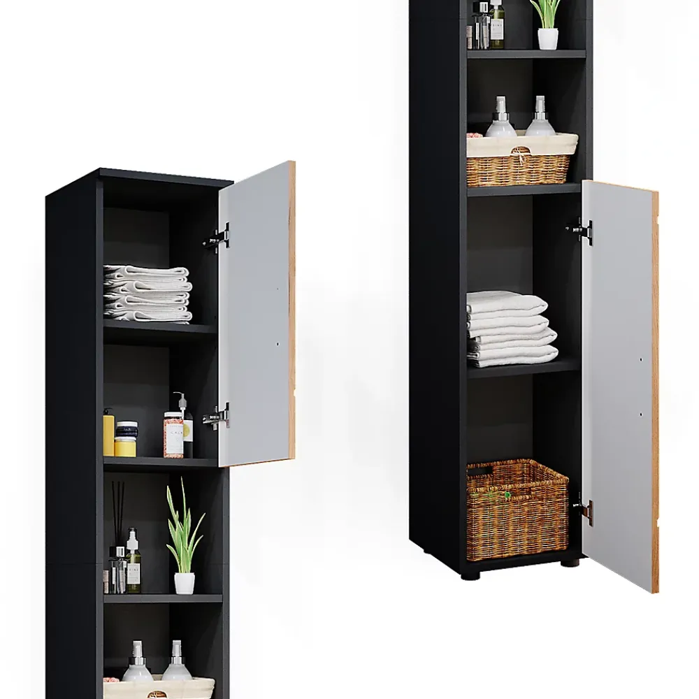 Vicco Meuble de rangement de salle de bain Chêne doré/anthracite 30x192cm