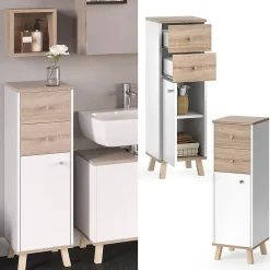 Vicco Meuble de rangement de salle de bain Blanc 30x95cm avec tiroirs