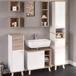 Vicco Meuble de rangement de salle de bain Blanc 30x95cm avec tiroirs