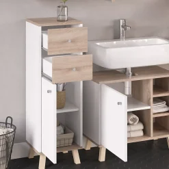 Vicco Meuble de rangement de salle de bain Blanc 30x95cm avec tiroirs