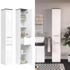 Colonne De Salle De Bains|Vicco Meuble de rangement de salle de bain Blanc Haute brillance 30x190cm