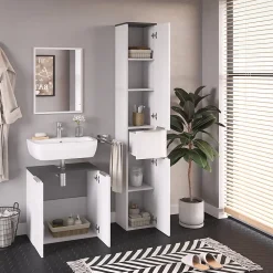 Colonne De Salle De Bains|Vicco Meuble de rangement de salle de bain Blanc Haute brillance 30x190cm