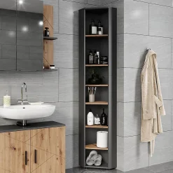 Colonne De Salle De Bains|Vicco Meuble haut dangle Anthracite/Artisan 33x192cm 7 compartiments