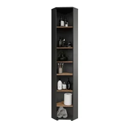 Colonne De Salle De Bains|Vicco Meuble haut dangle Anthracite/Artisan 33x192cm 7 compartiments