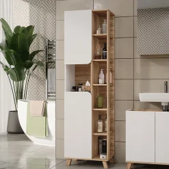 Vicco Meuble salle de bain Sonoma/blanc 50x175cm avec 2 portes