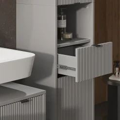 Vicco Meuble salle de bain Gris 40x190cm avec portes, et tiroir