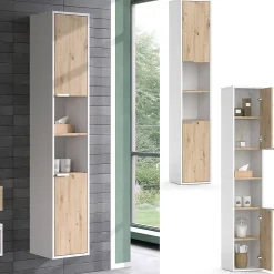 Vicco Meuble salle de bain Blanc 30x165cm avec portes, et compartiments ouverts