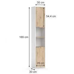 Vicco Meuble salle de bain Blanc 30x165cm avec portes, et compartiments ouverts