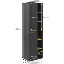 Colonne De Salle De Bains|Vicco Meuble salle de bain Anthracite 50x170cm avec portes, et compartiments ouverts