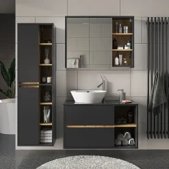 Colonne De Salle De Bains|Vicco Meuble salle de bain Anthracite 50x170cm avec portes, et compartiments ouverts