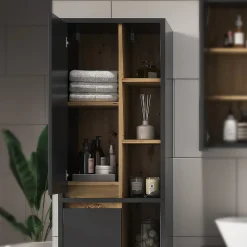 Colonne De Salle De Bains|Vicco Meuble salle de bain Anthracite 50x170cm avec portes, et compartiments ouverts