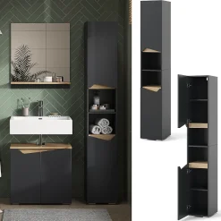 Vicco Meuble salle de bain Anthracite 30x180cm avec portes, et compartiments ouverts