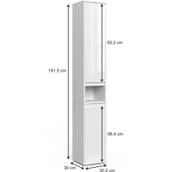Colonne De Salle De Bains|Vicco Meuble salle de bain Blanc 30.2x191.5cm avec portes et compartiment ouvert