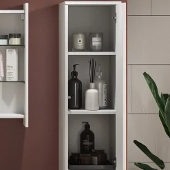 Colonne De Salle De Bains|Vicco Meuble salle de bain Blanc 30.2x191.5cm avec portes et compartiment ouvert