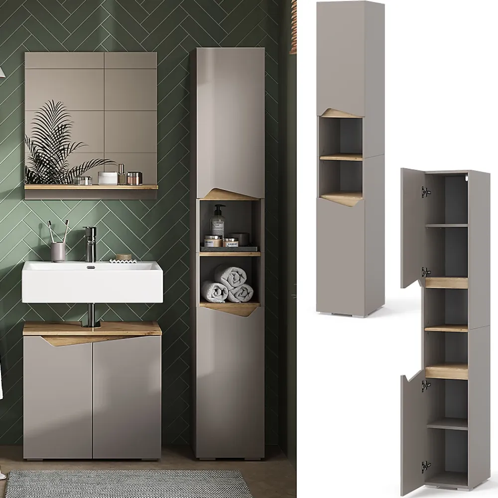 Colonne De Salle De Bains|Vicco Meuble salle de bain Grège 30x180cm avec portes, et compartiments ouverts