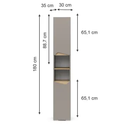 Colonne De Salle De Bains|Vicco Meuble salle de bain Grège 30x180cm avec portes, et compartiments ouverts