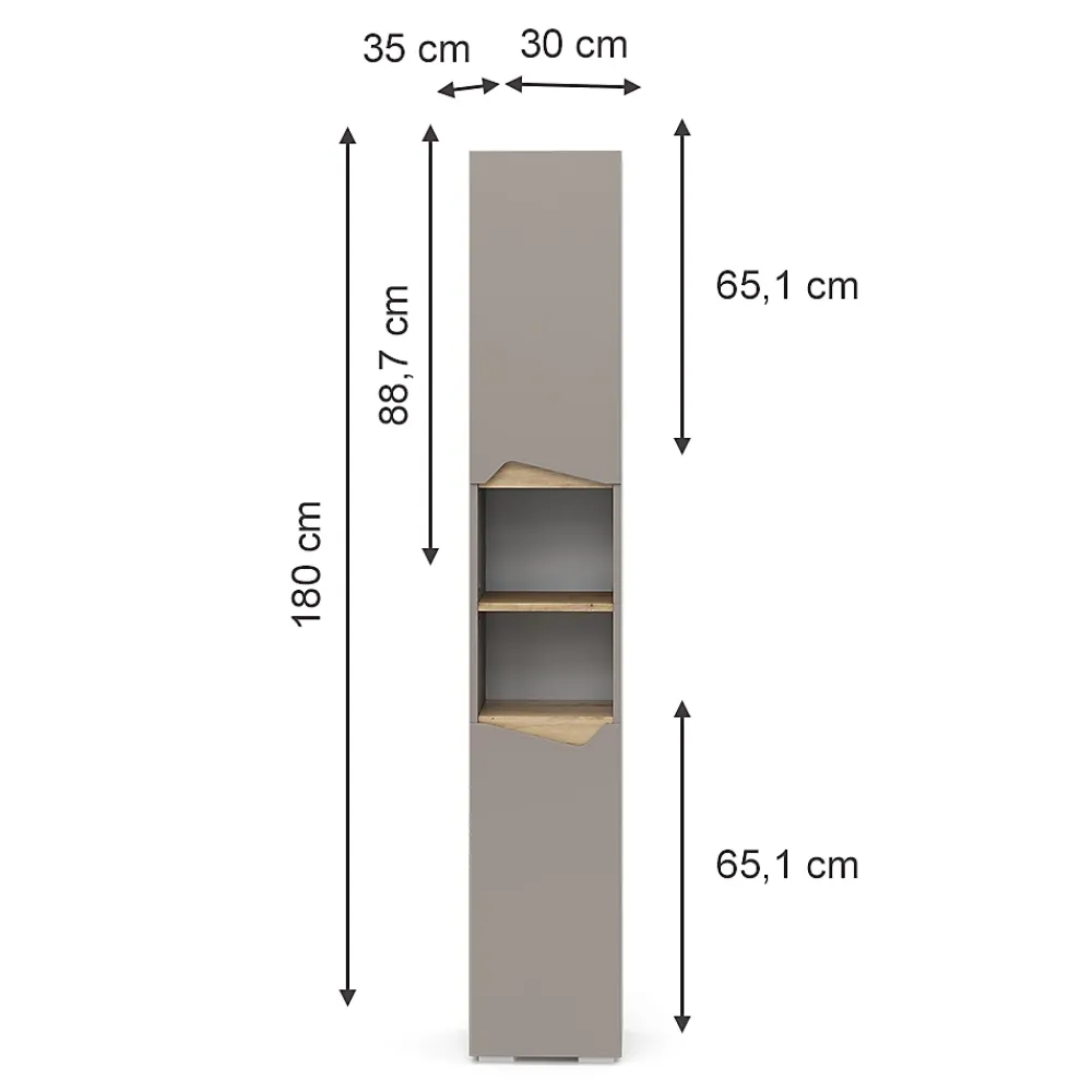 Colonne De Salle De Bains|Vicco Meuble salle de bain Grège 30x180cm avec portes, et compartiments ouverts