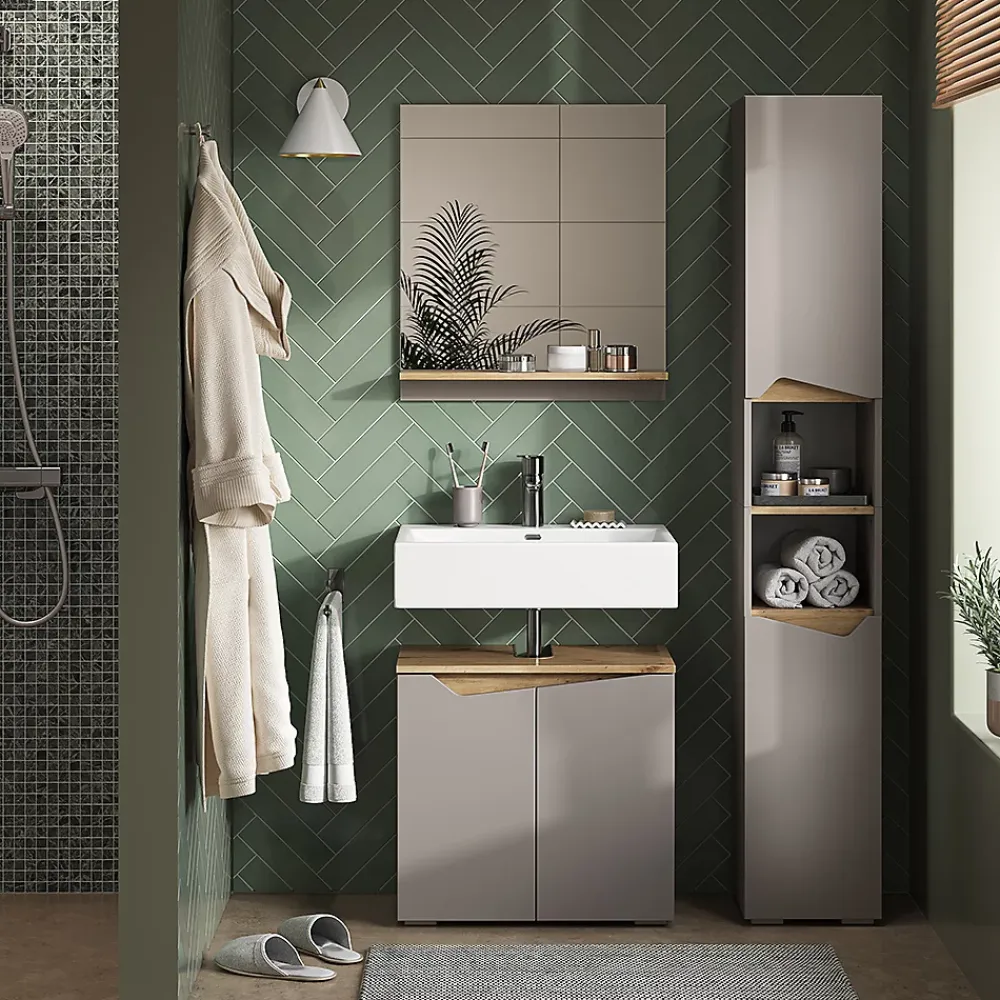 Colonne De Salle De Bains|Vicco Meuble salle de bain Grège 30x180cm avec portes, et compartiments ouverts