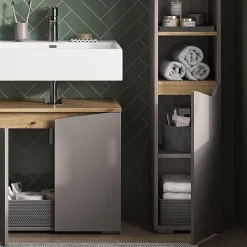 Colonne De Salle De Bains|Vicco Meuble salle de bain Grège 30x180cm avec portes, et compartiments ouverts