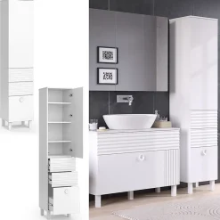 Colonne De Salle De Bains|Vicco Meuble salle de bain Blanc 40.2x192.4cm avec porte et tiroirs