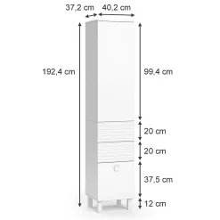 Colonne De Salle De Bains|Vicco Meuble salle de bain Blanc 40.2x192.4cm avec porte et tiroirs