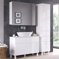 Colonne De Salle De Bains|Vicco Meuble salle de bain Blanc 40.2x192.4cm avec porte et tiroirs