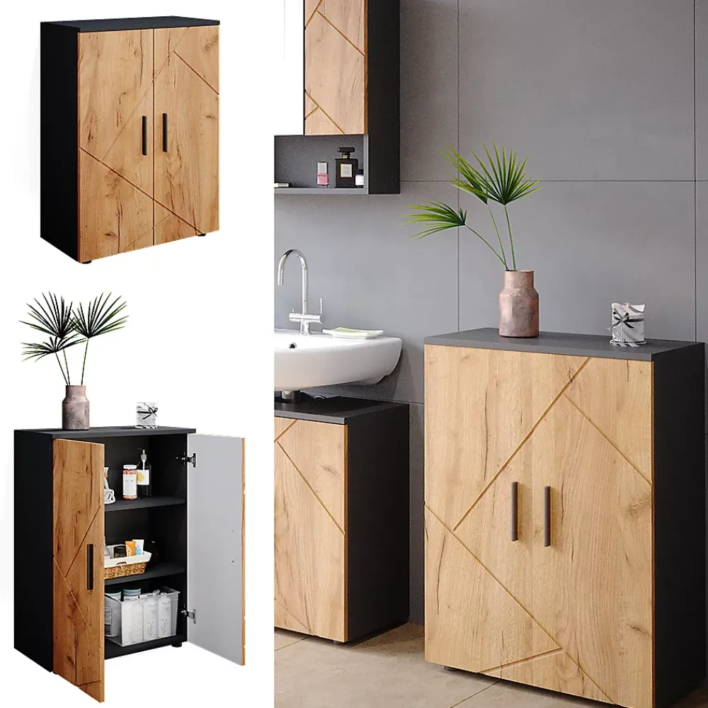 Vicco Meuble salle de bain Anthracite/chêne doré 60x81cm