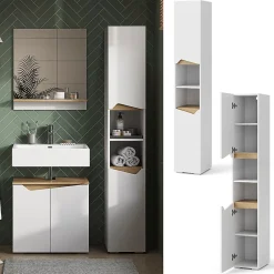Vicco Meuble salle de bain Blanc 30x180cm avec portes, et compartiments ouverts