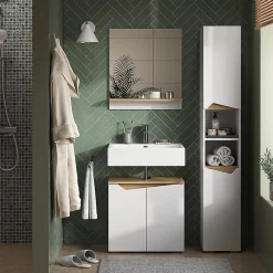 Vicco Meuble salle de bain Blanc 30x180cm avec portes, et compartiments ouverts
