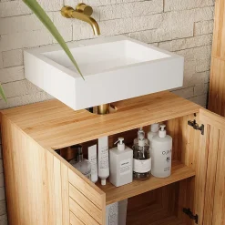 Vicco Meuble sous lavabo Bambou 60x65cm avec 2 portes