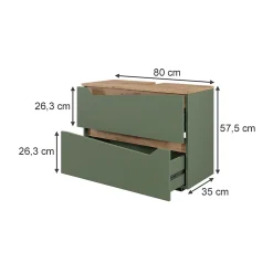 Vicco Meuble sous vasque simple Vert/Artisan 80x57.5cm avec 2 tiroirs