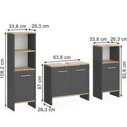 Vicco Meubles bain Anthracite/chêne doré 3 pièces