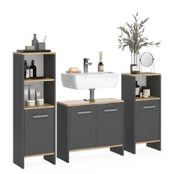 Vicco Meubles bain Anthracite/chêne doré 3 pièces