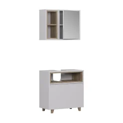 Vicco Meubles bain blanc/chêne avec armoire à glace et meuble bas