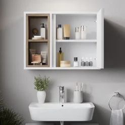 Vicco Meubles bain blanc/chêne avec armoire à glace et meuble bas