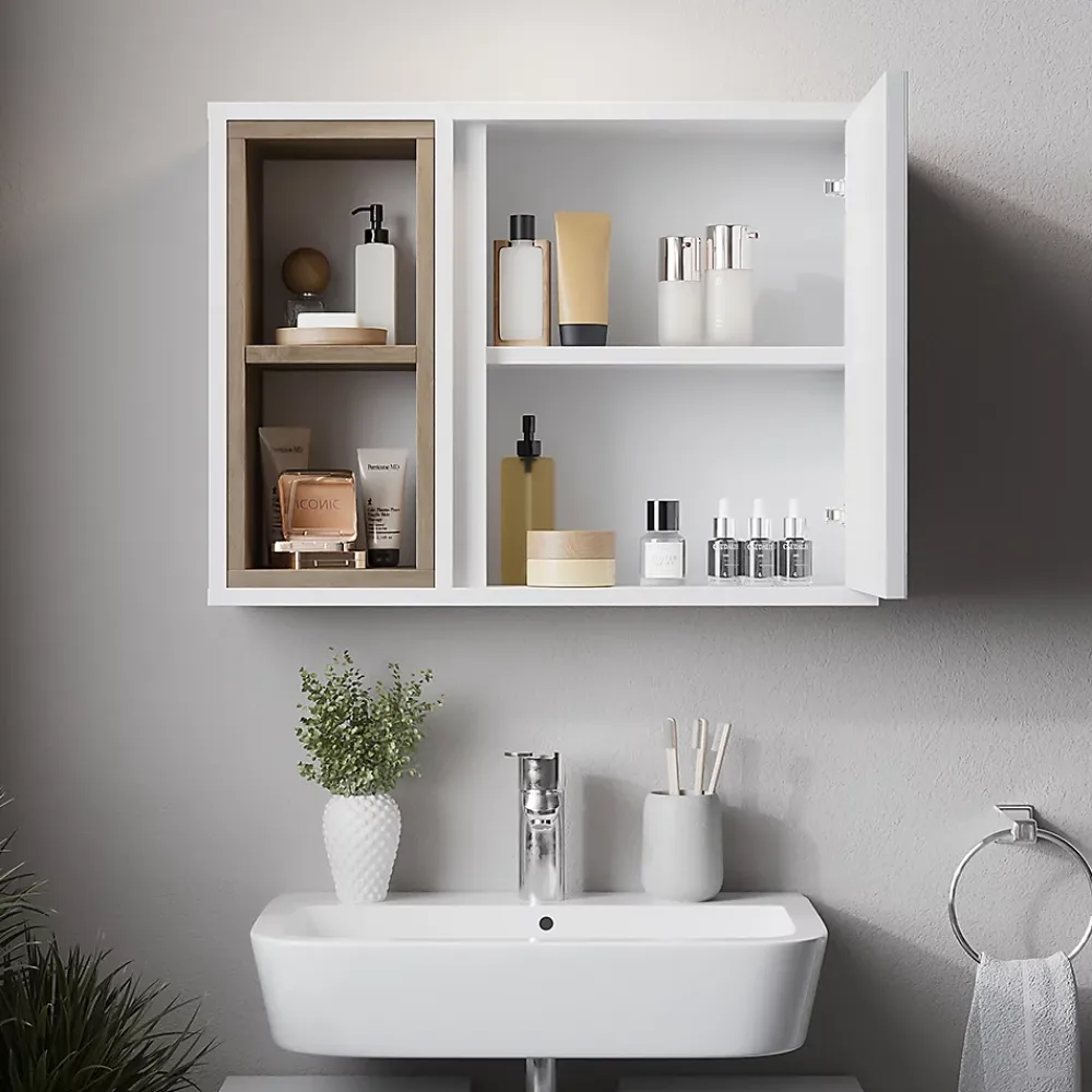 Vicco Meubles bain blanc/chêne avec armoire à glace et meuble bas