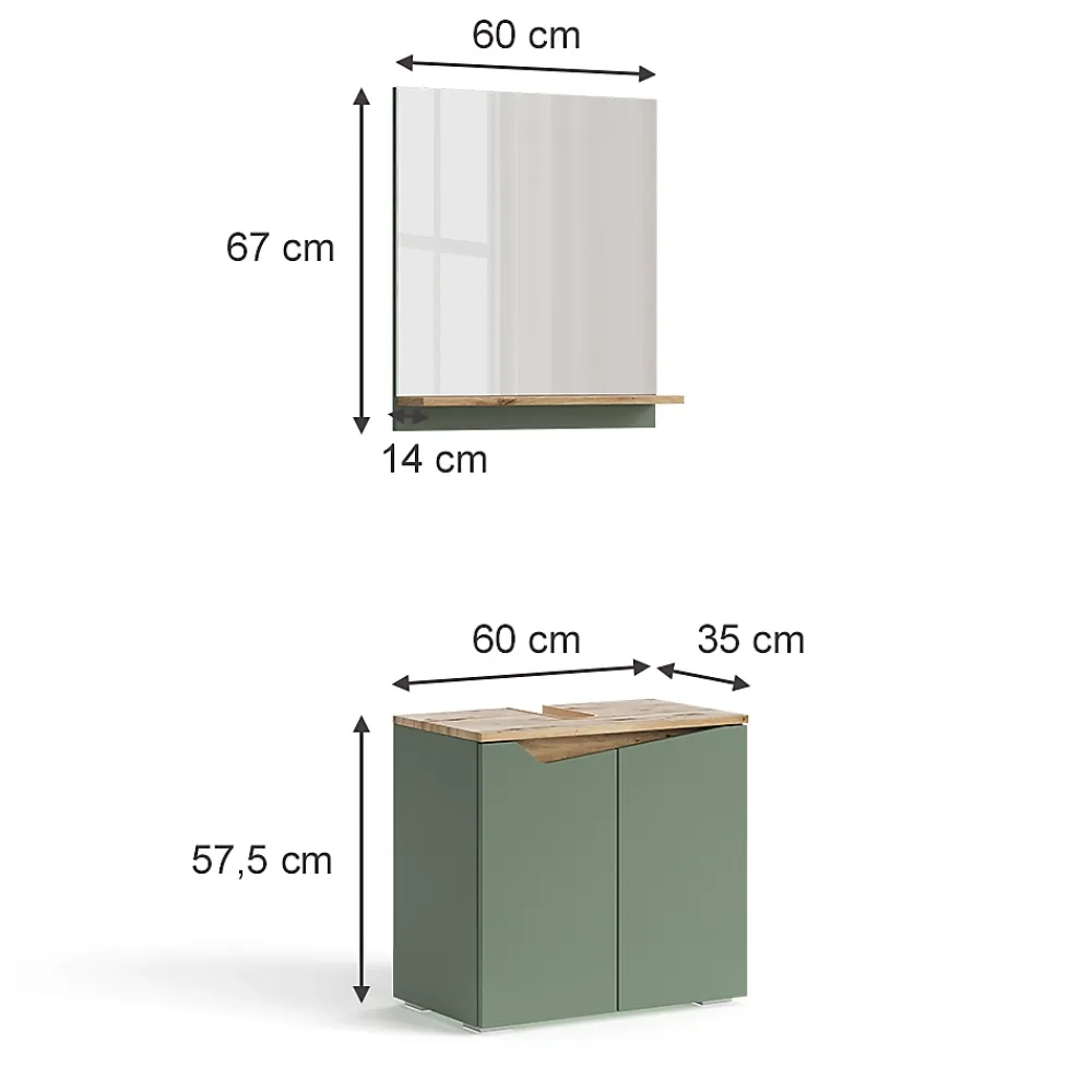 Ensemble Meuble De Salle De Bains|Vicco Meubles bain Vert/Artisan 2 pièces