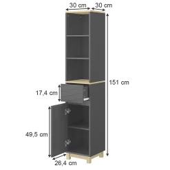 Vicco Meubles de salle de bain Anthracite 30x151.5cm avec tiroir