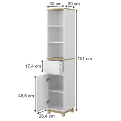 Colonne De Salle De Bains|Vicco Meubles de salle de bain Blanc 30x151cm avec tiroirs