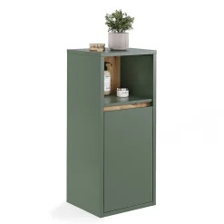 Armoire De Salle De Bains|Vicco Midischrank Vert/Artisan 33x80cm avec porte et étagère ouverte