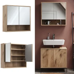 Vicco miroir de salle de bain Chêne Viking 70x65cm avec 2 portes