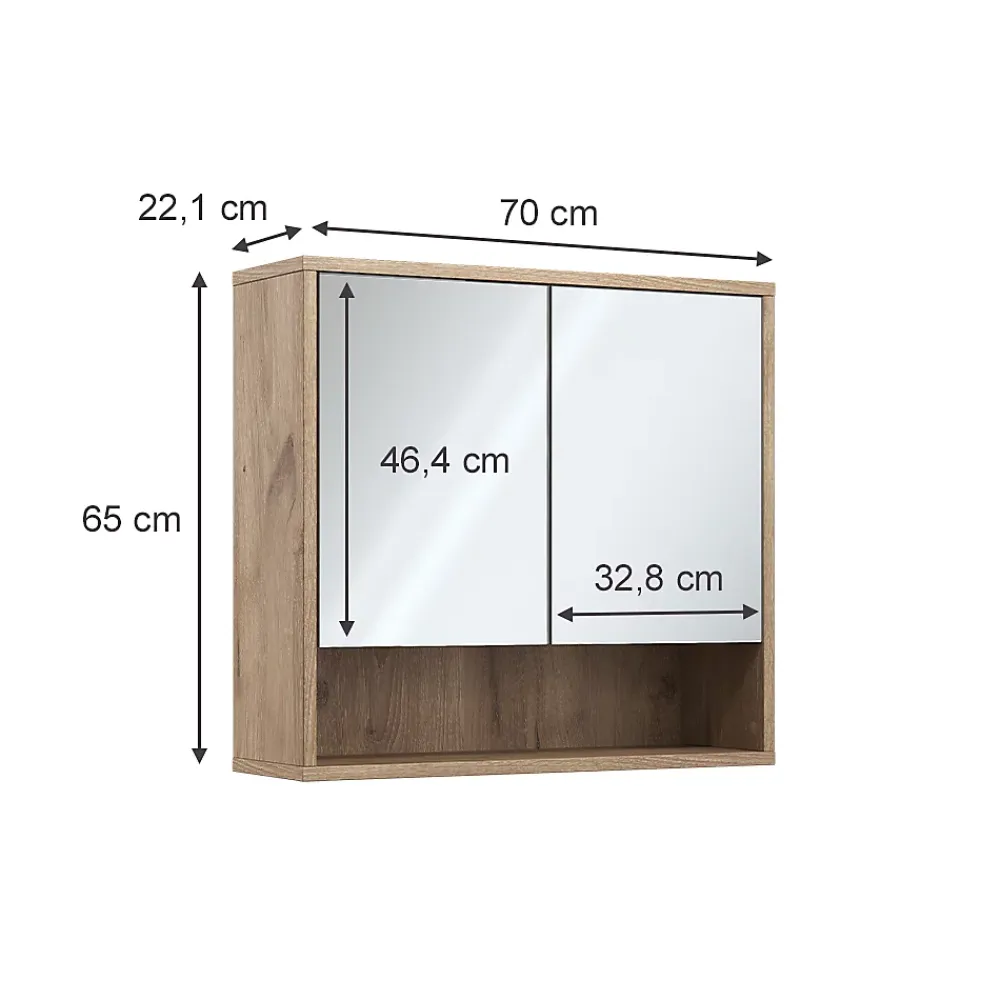 Vicco miroir de salle de bain Chêne Viking 70x65cm avec 2 portes